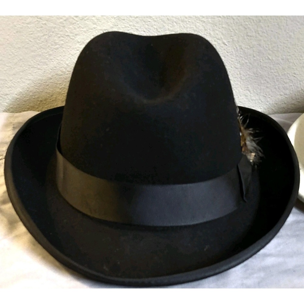 Bruno Capelo Giovani Fedora Hat Men L Black 100% Australian Wool Feather